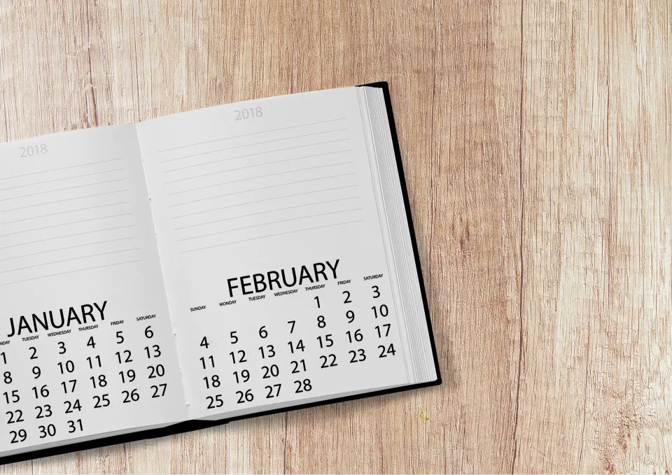 diary with January and February on it